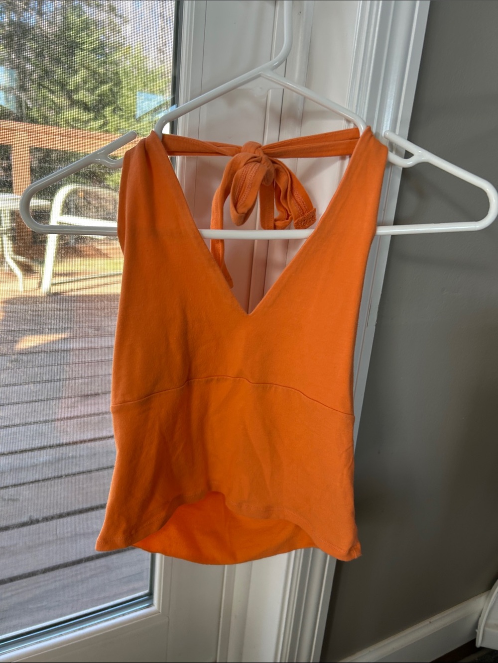 Hollister Bright Orange V-Neck Halter Tie-Back Tank